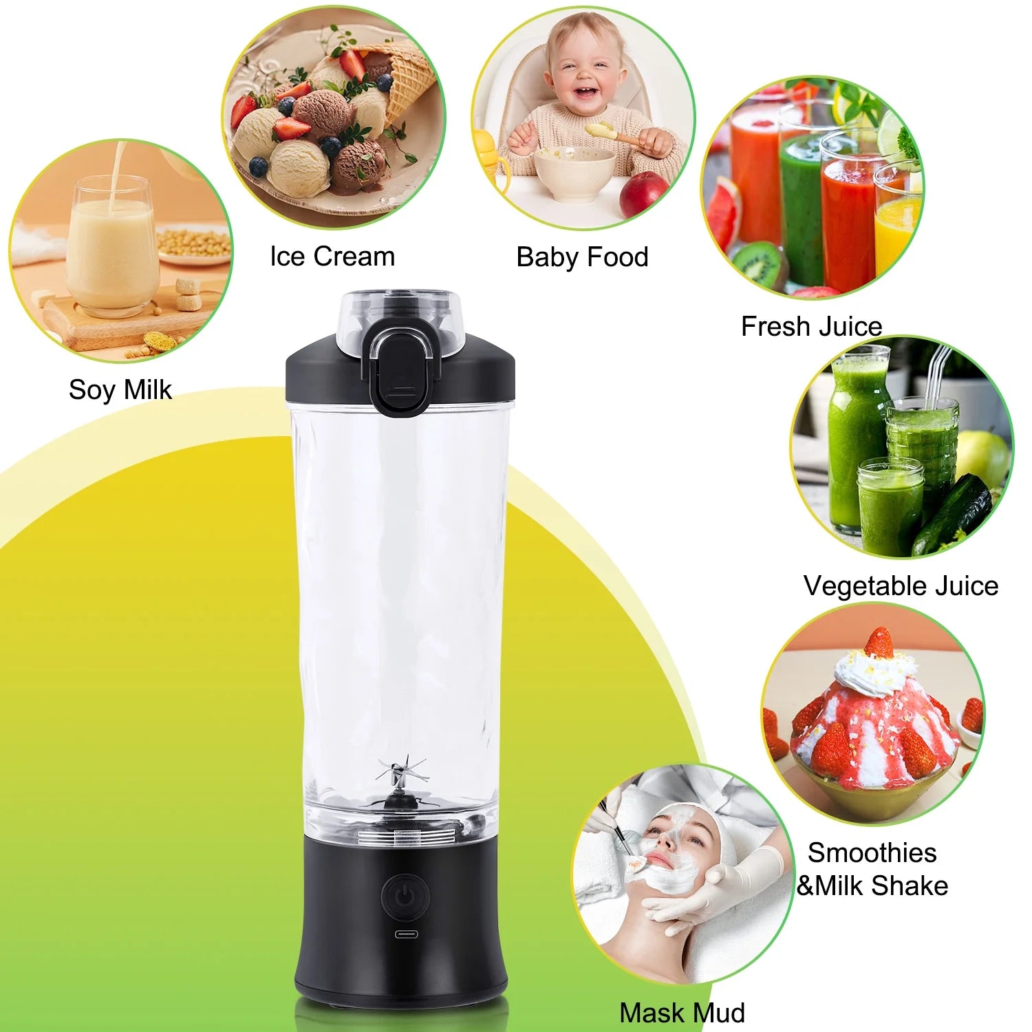 Portable Blender for Shakes and Smoothies, Personal Blender for Shakes with 21 Oz Travel Cup, Mini Personal Size Blender with 10 Blades and USB Rechargeable for Gym, Home and Outdoors, Black