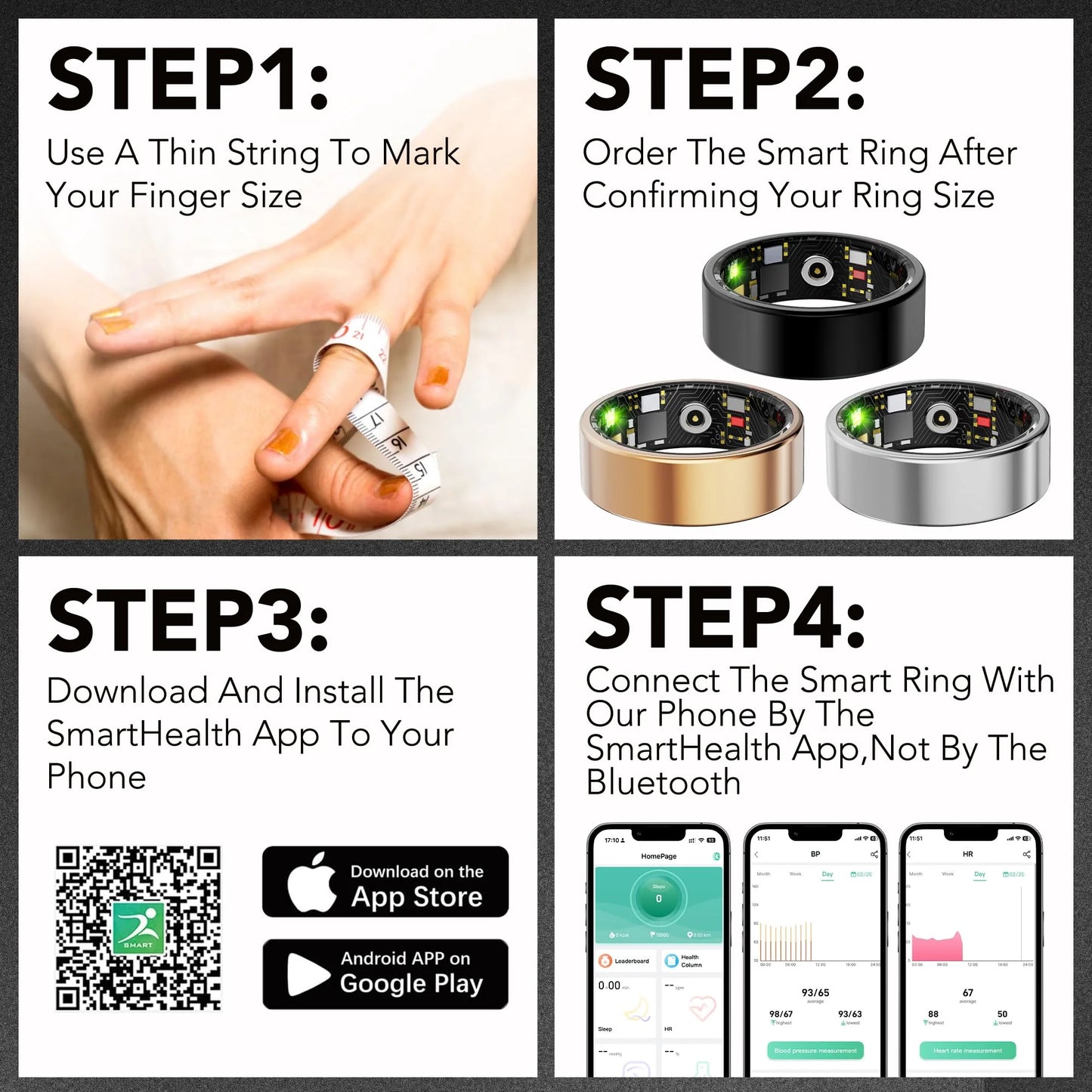 Smart Fitness Ring Tracker for Women Men with Charging Case, IP68 Waterproof for Iphone and Android, No Subscription Fee, Black 11