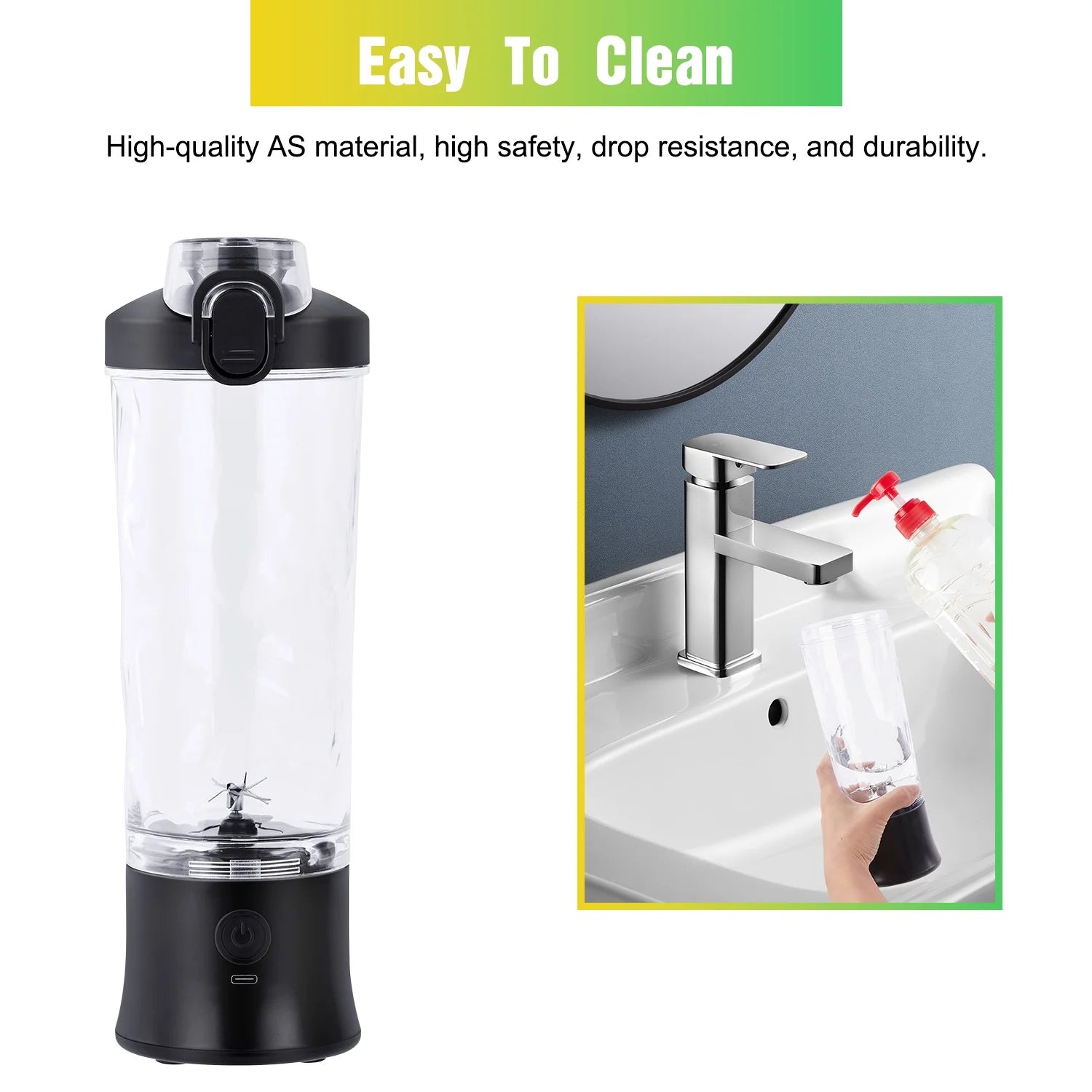 Portable Blender for Shakes and Smoothies, Personal Blender for Shakes with 21 Oz Travel Cup, Mini Personal Size Blender with 10 Blades and USB Rechargeable for Gym, Home and Outdoors, Black